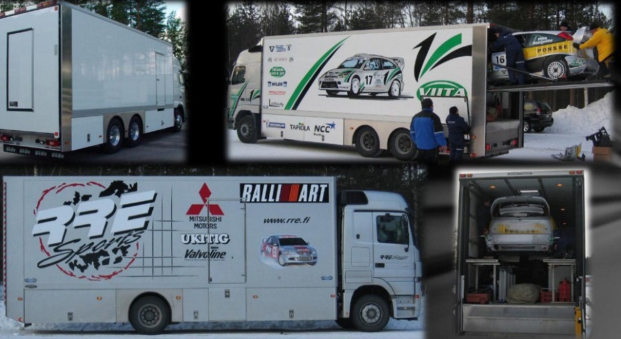 Ralliautonkuljetus ja motorhome